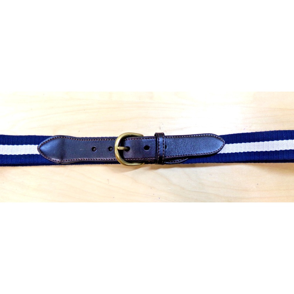 J McLauglin Canvas Belt Blue with White Strip‎ Brass Buckle Size 38